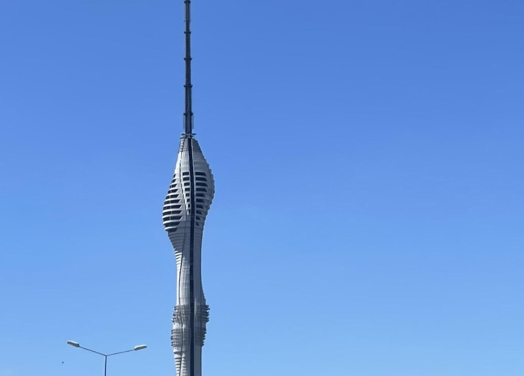 Top of Camlica Tower against a clear blue sky