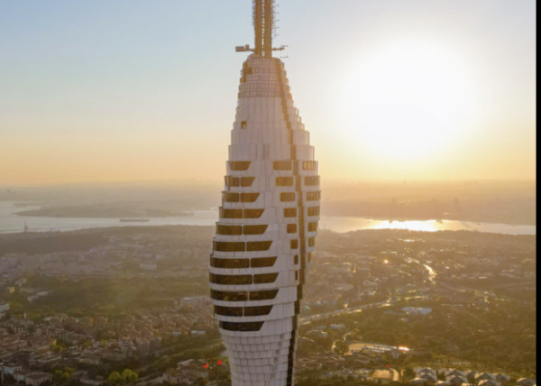 Camlica Tower in golden-hour light
